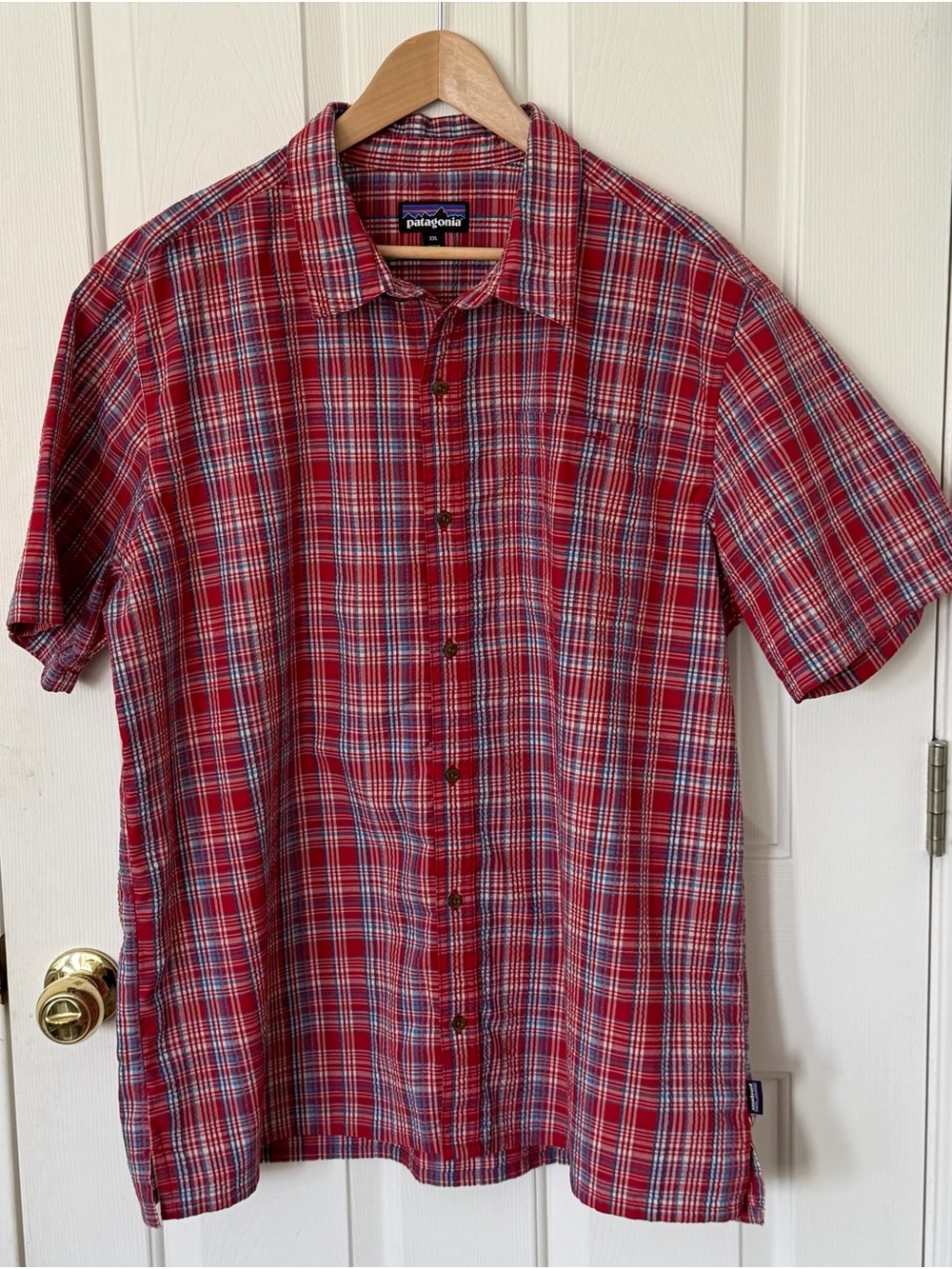 Patagonia Red and Blue Plaid Short-Sleeve Button-Down Shirt